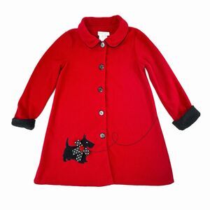 Allison Ann Red Coat 6X Girls Black Cuffs Scottie Dog Front Snap Vintage
